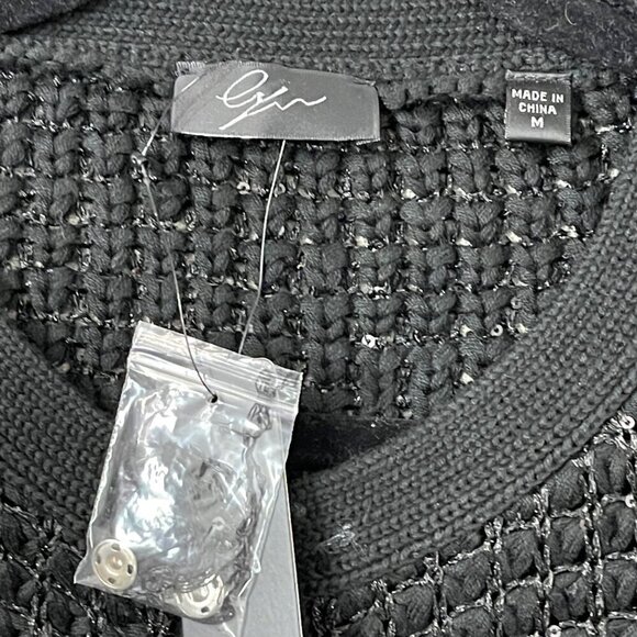 NWT EYN Womens Black Crochet Cardigan Sweater metallic size medium hidden snaps - Picture 3 of 7